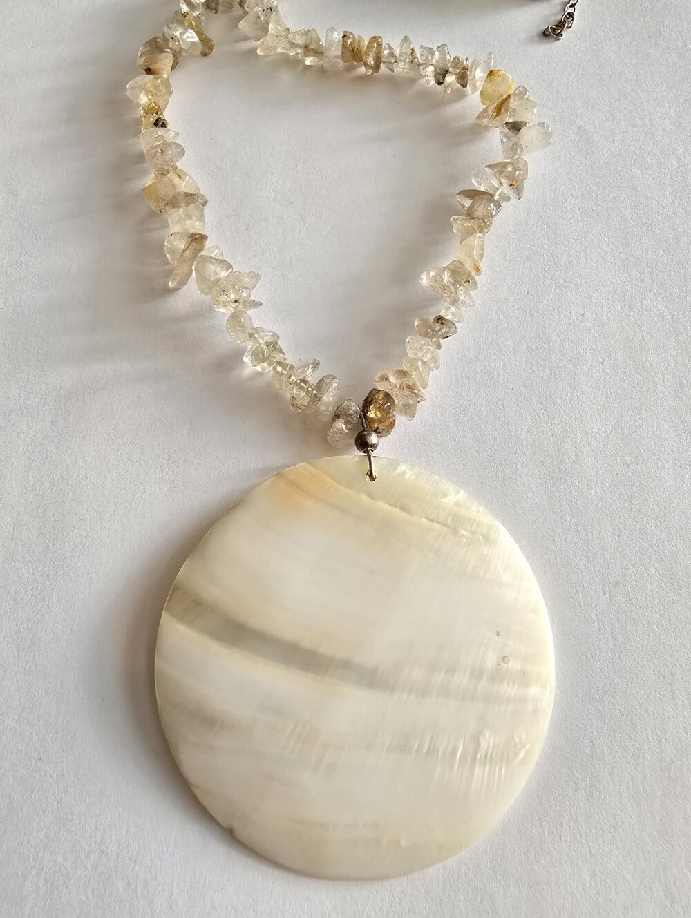 Necklace quartz and white mother of pearl seashell beach sea shell 925